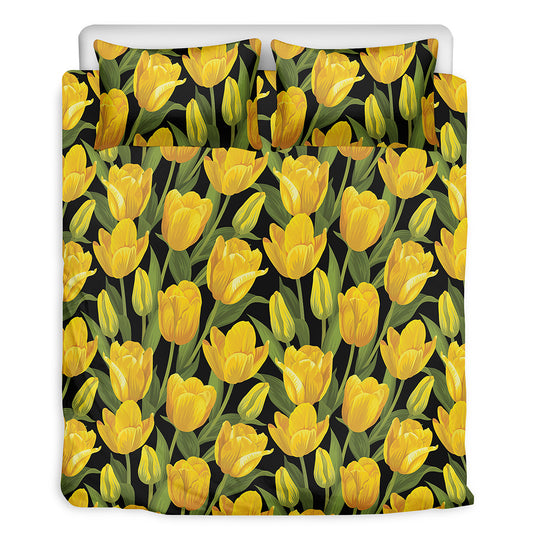 Yellow Tulip Pattern Print Duvet Cover Bedding Set