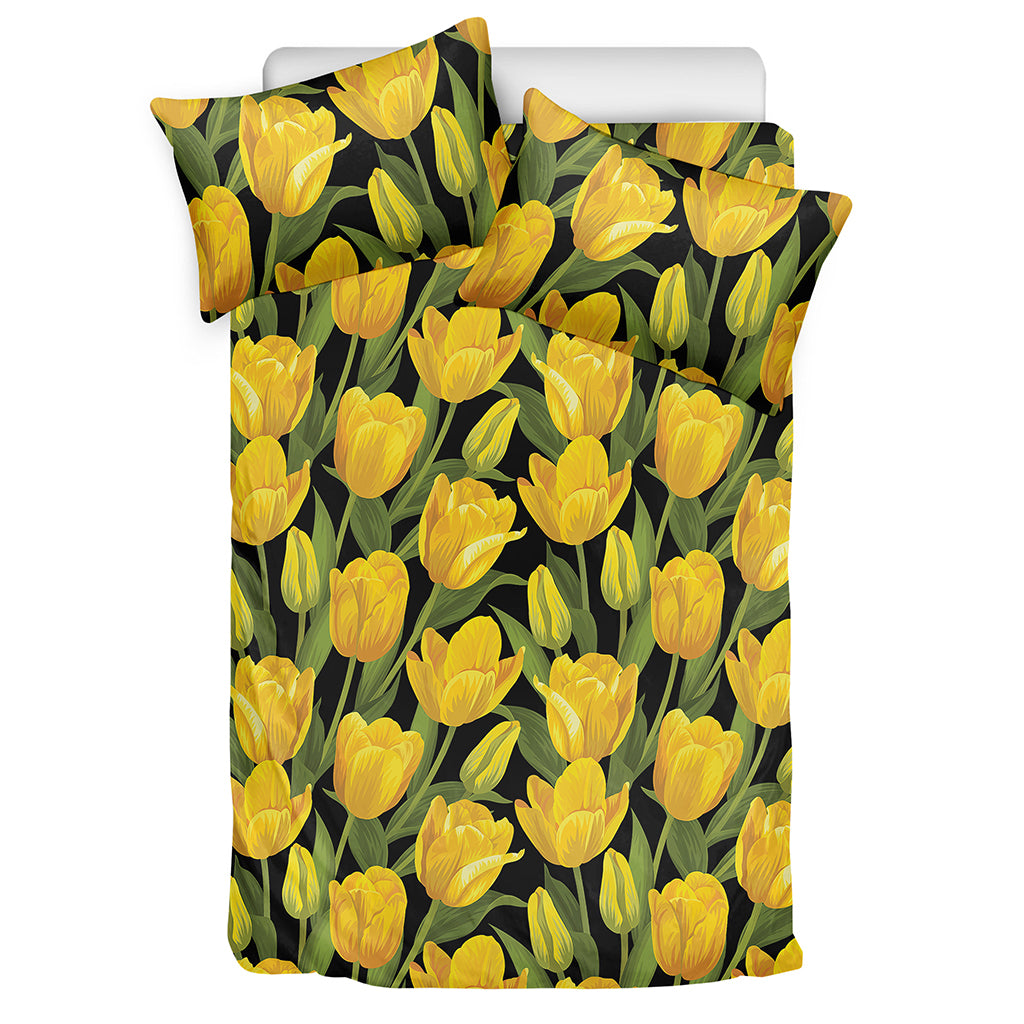 Yellow Tulip Pattern Print Duvet Cover Bedding Set