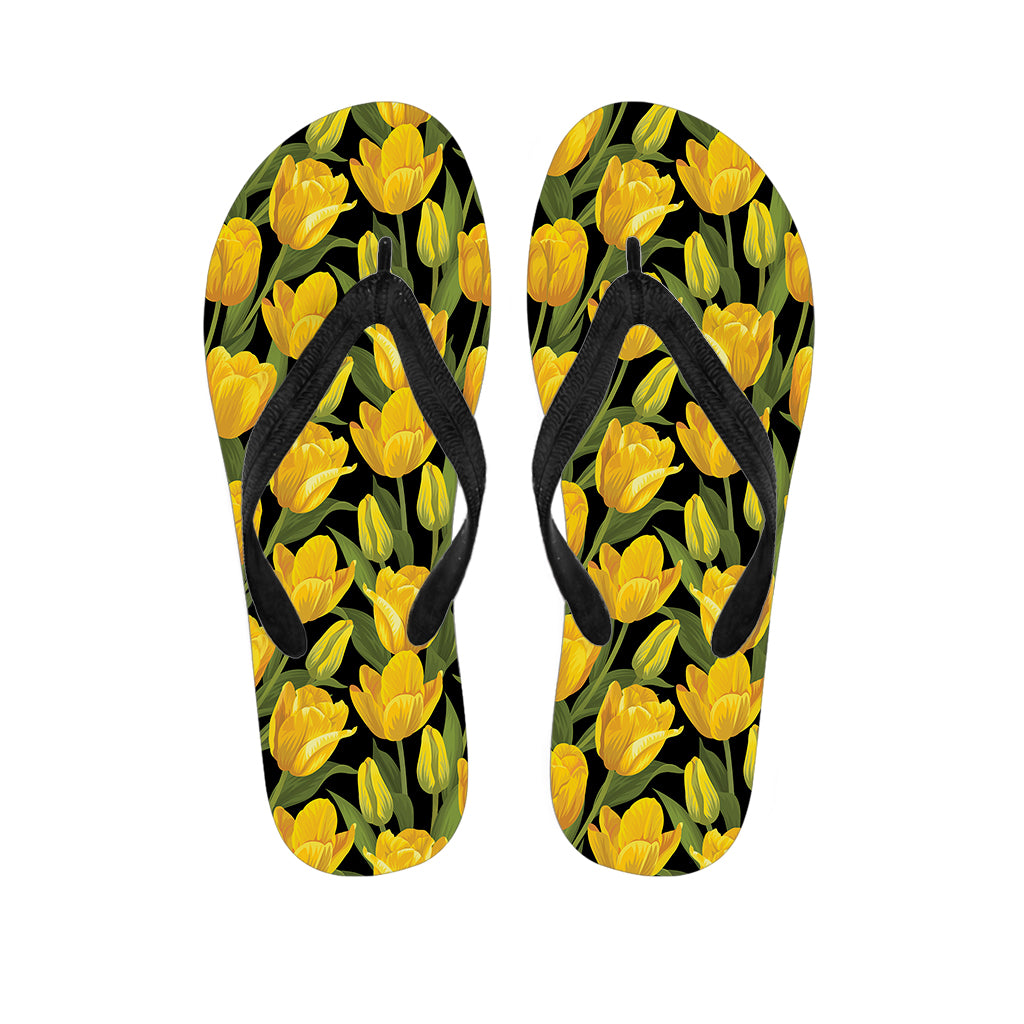 Yellow Tulip Pattern Print Flip Flops