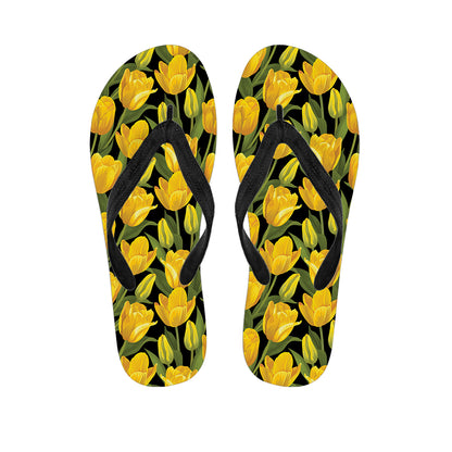 Yellow Tulip Pattern Print Flip Flops