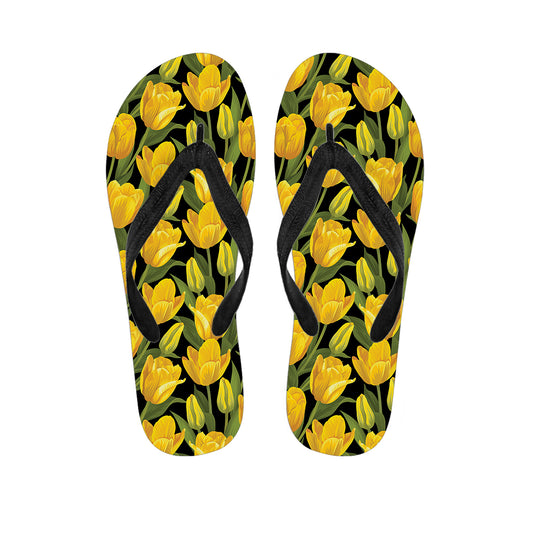 Yellow Tulip Pattern Print Flip Flops