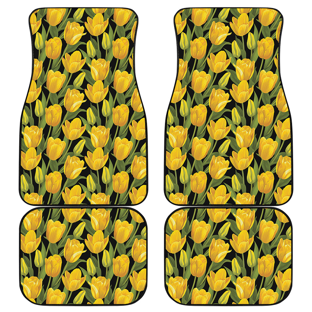 Yellow Tulip Pattern Print Front and Back Car Floor Mats