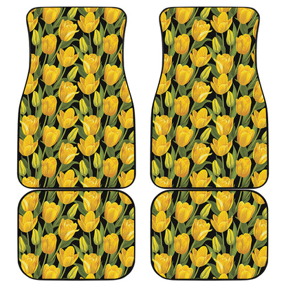 Yellow Tulip Pattern Print Front and Back Car Floor Mats