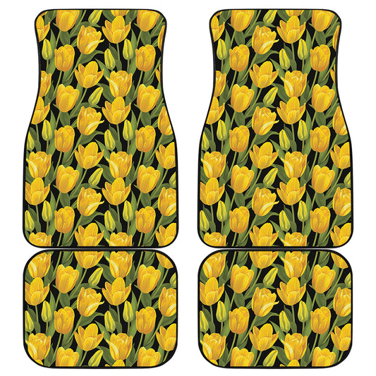 Yellow Tulip Pattern Print Front and Back Car Floor Mats