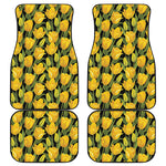 Yellow Tulip Pattern Print Front and Back Car Floor Mats