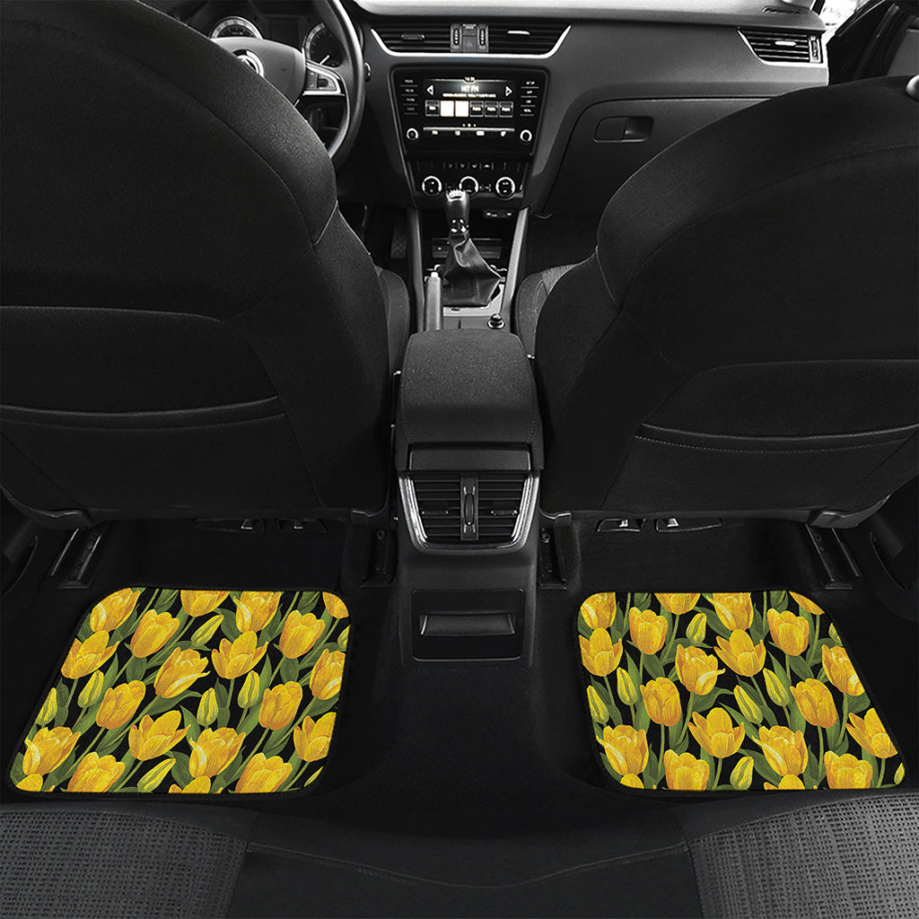 Yellow Tulip Pattern Print Front and Back Car Floor Mats