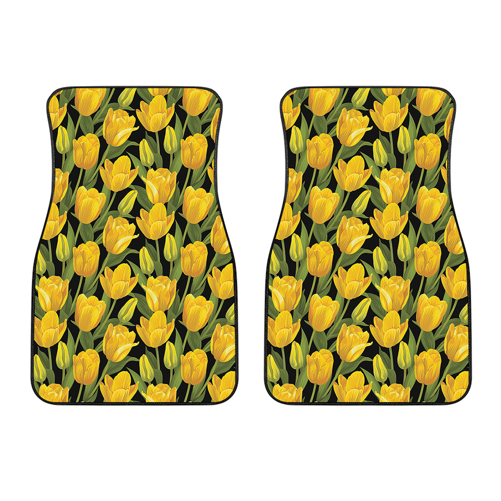 Yellow Tulip Pattern Print Front Car Floor Mats