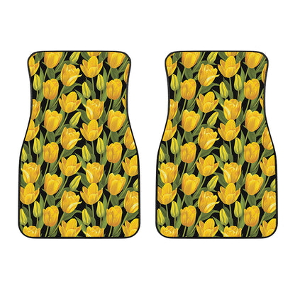 Yellow Tulip Pattern Print Front Car Floor Mats