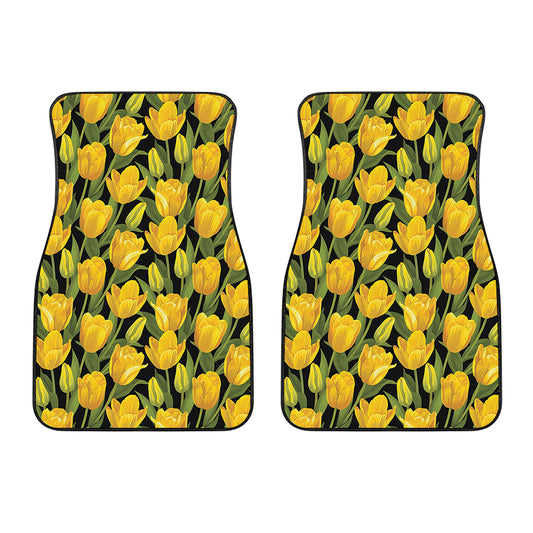 Yellow Tulip Pattern Print Front Car Floor Mats