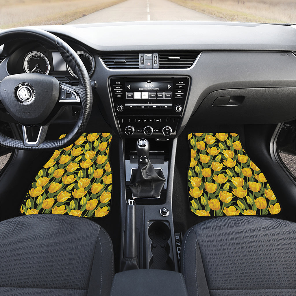 Yellow Tulip Pattern Print Front Car Floor Mats