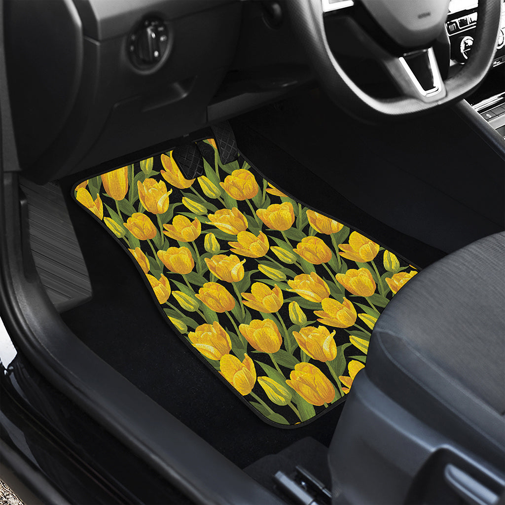 Yellow Tulip Pattern Print Front Car Floor Mats
