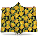 Yellow Tulip Pattern Print Hooded Blanket