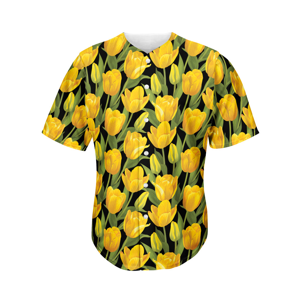 Yellow Tulip Pattern Print Men's Baseball Jersey