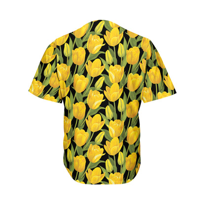 Yellow Tulip Pattern Print Men's Baseball Jersey