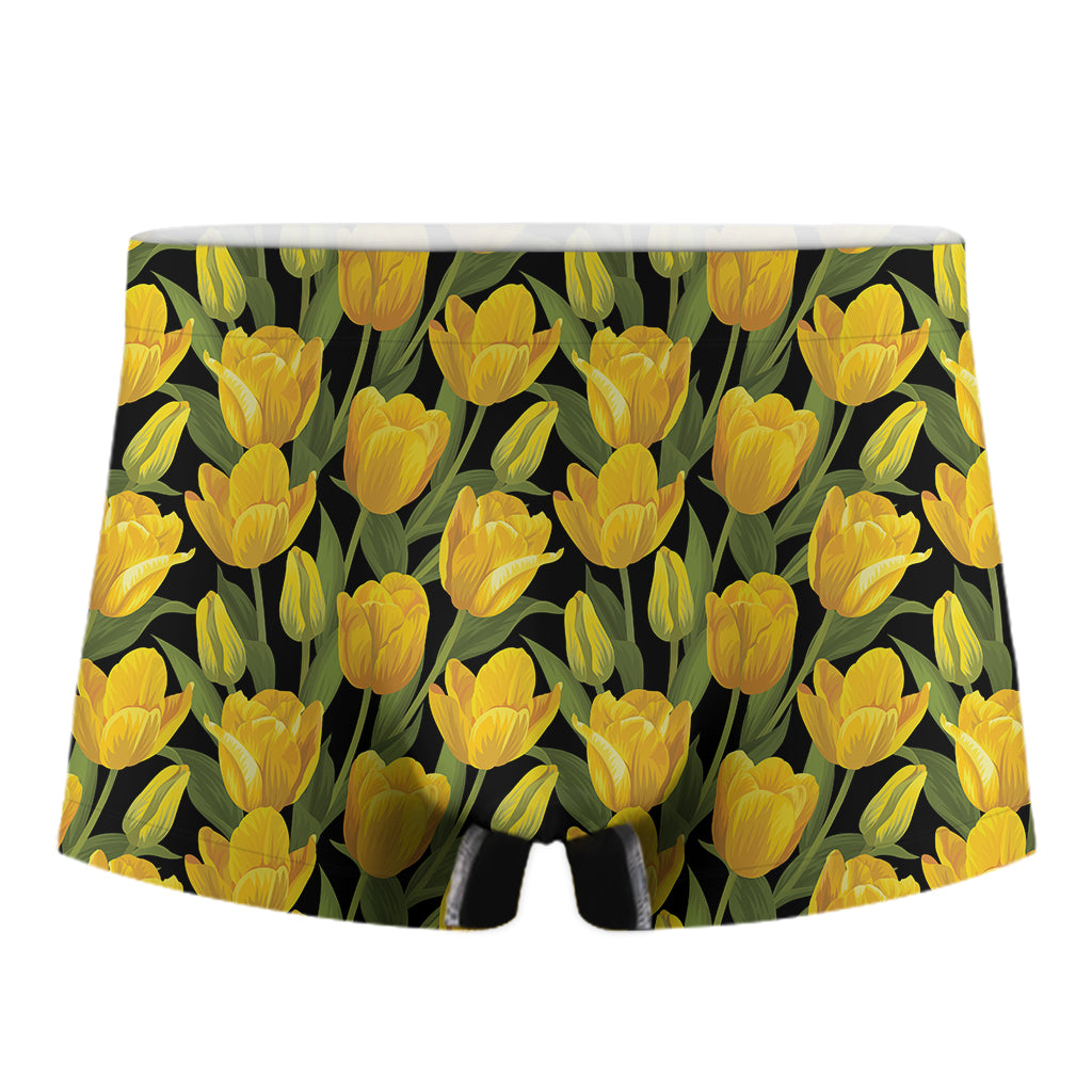 Yellow Tulip Pattern Print Men's Boxer Briefs