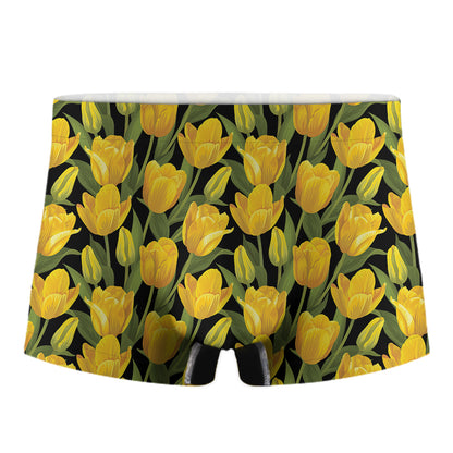 Yellow Tulip Pattern Print Men's Boxer Briefs
