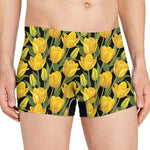 Yellow Tulip Pattern Print Men's Boxer Briefs