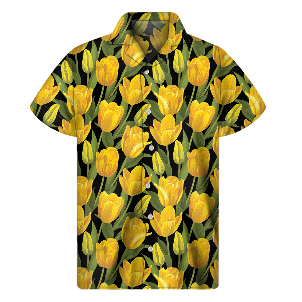 Yellow Tulip Pattern Print Men's Short Sleeve Shirt