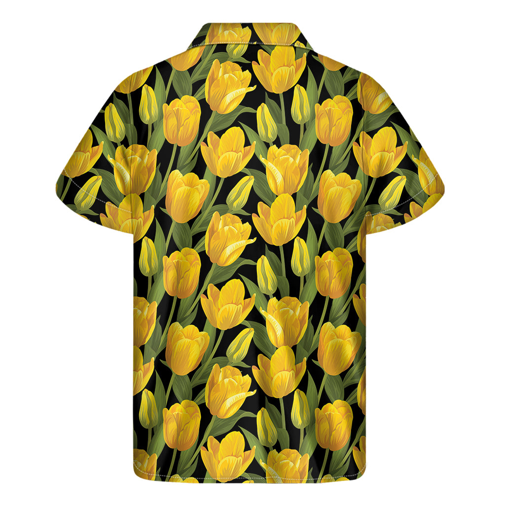 Yellow Tulip Pattern Print Men's Short Sleeve Shirt