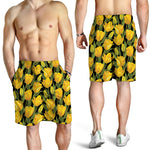 Yellow Tulip Pattern Print Men's Shorts
