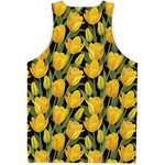 Yellow Tulip Pattern Print Men's Tank Top