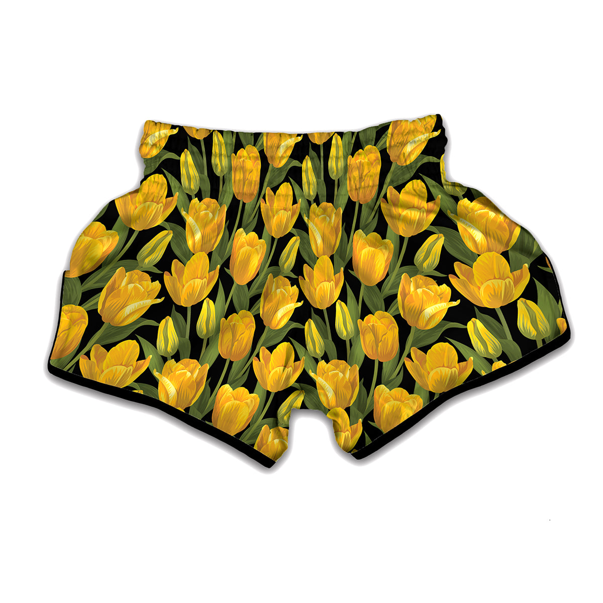 Yellow Tulip Pattern Print Muay Thai Boxing Shorts