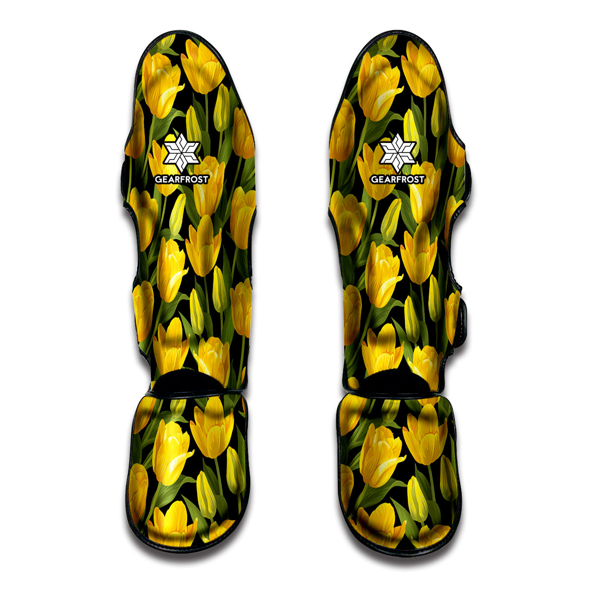Yellow Tulip Pattern Print Muay Thai Shin Guard