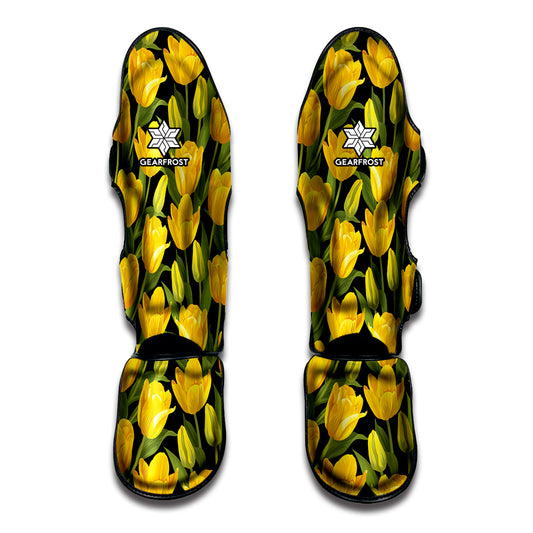 Yellow Tulip Pattern Print Muay Thai Shin Guard