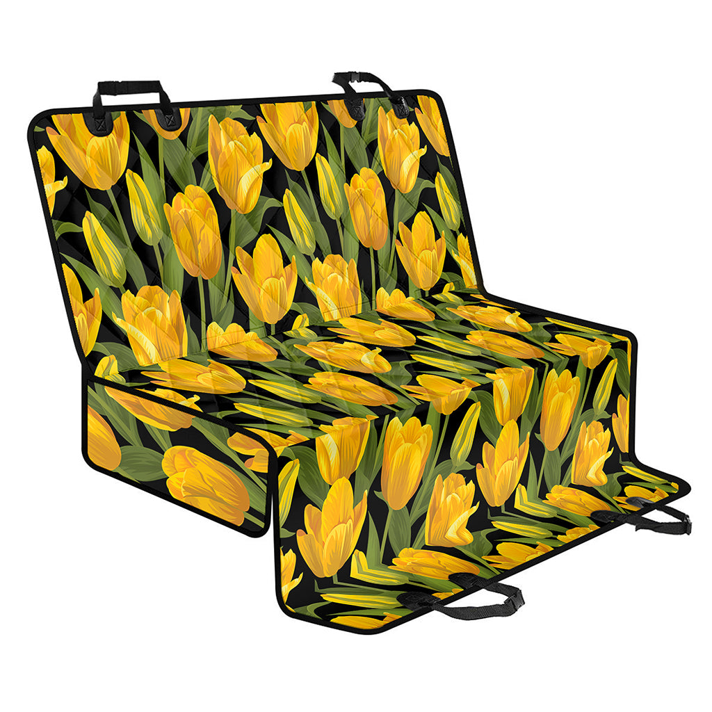 Yellow Tulip Pattern Print Pet Car Back Seat Cover