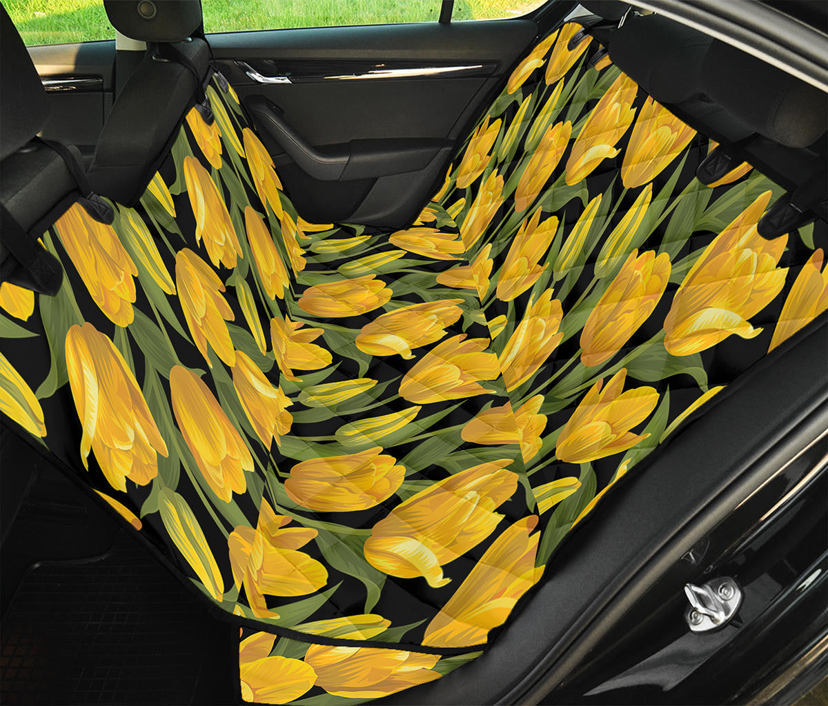 Yellow Tulip Pattern Print Pet Car Back Seat Cover