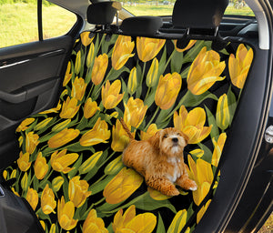 Yellow Tulip Pattern Print Pet Car Back Seat Cover