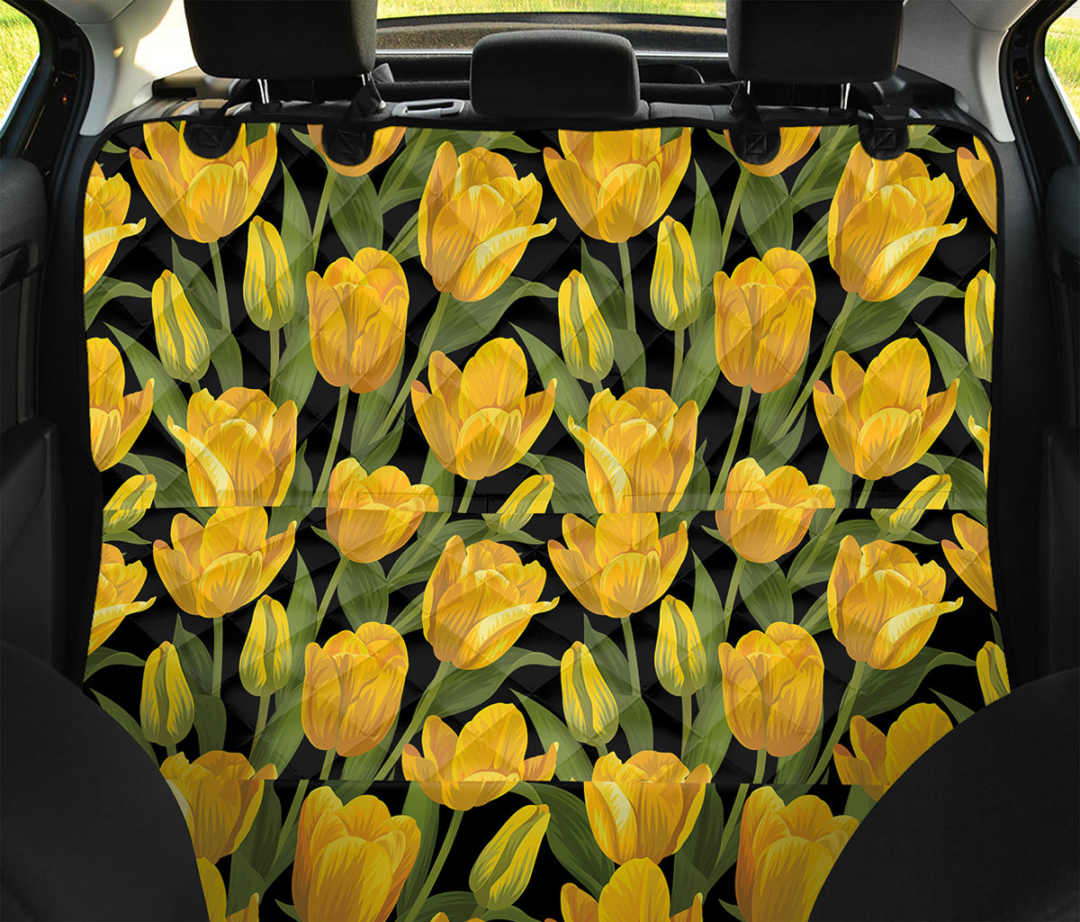 Yellow Tulip Pattern Print Pet Car Back Seat Cover