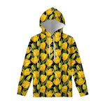 Yellow Tulip Pattern Print Pullover Hoodie