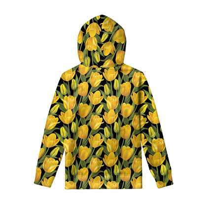 Yellow Tulip Pattern Print Pullover Hoodie