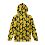 Yellow Tulip Pattern Print Pullover Hoodie