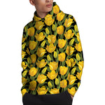 Yellow Tulip Pattern Print Pullover Hoodie