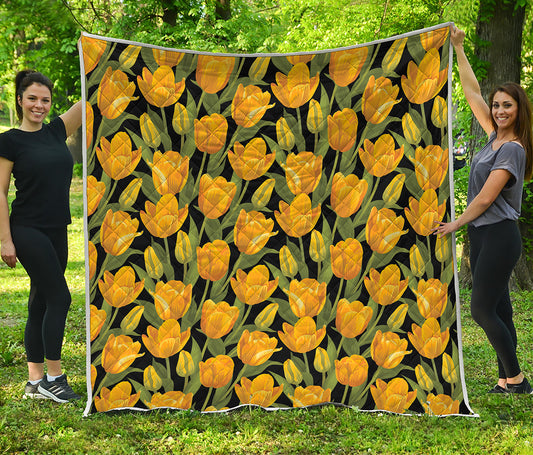 Yellow Tulip Pattern Print Quilt