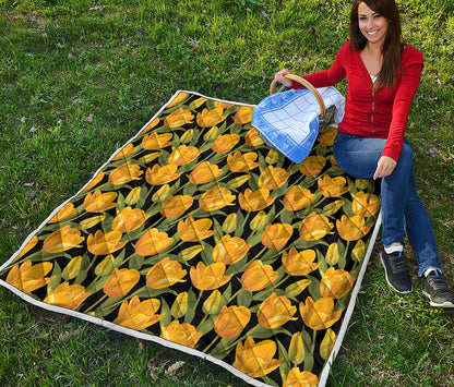 Yellow Tulip Pattern Print Quilt