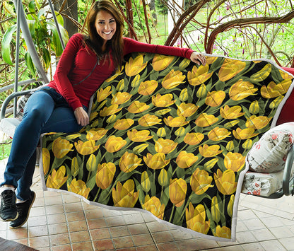 Yellow Tulip Pattern Print Quilt