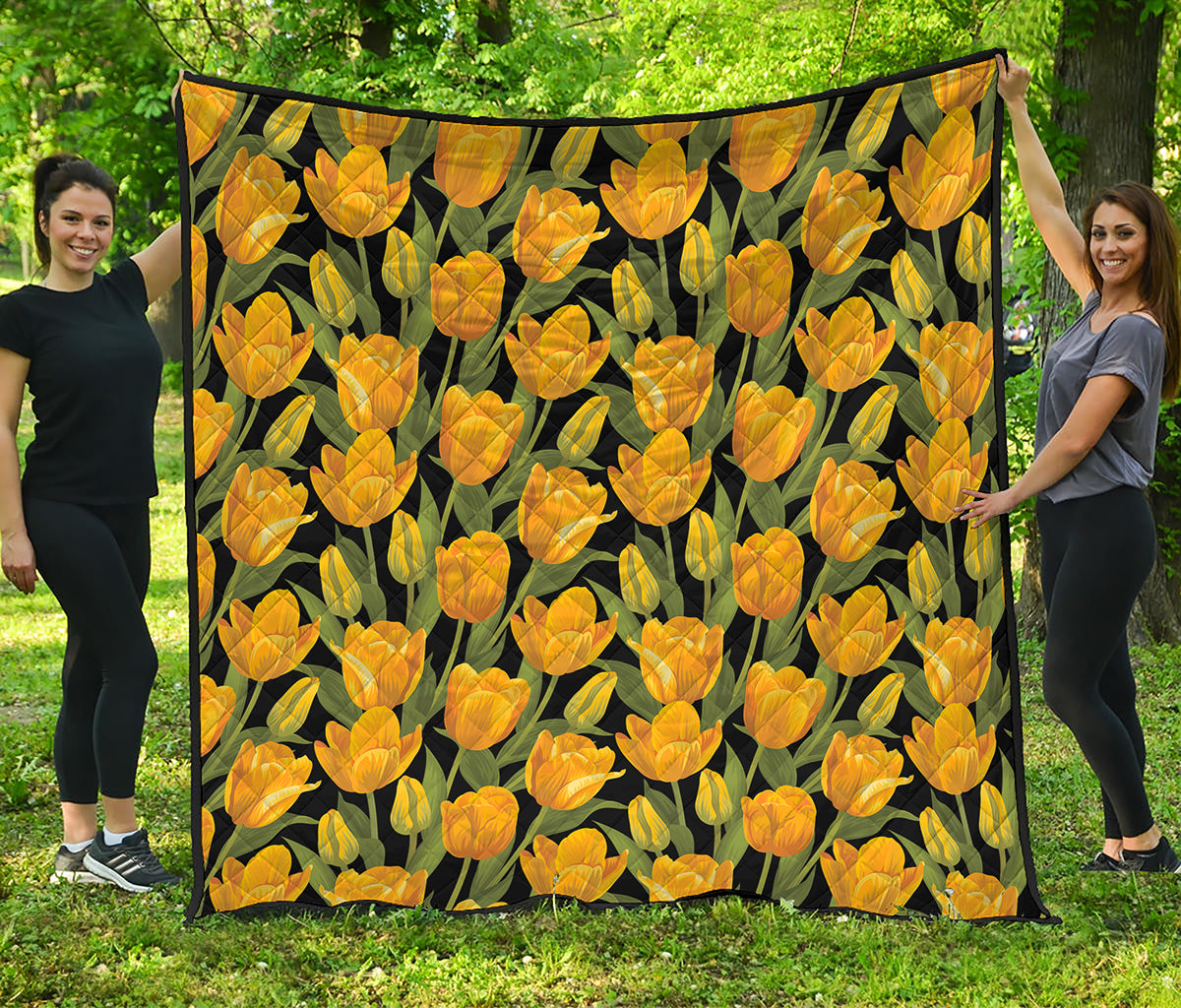Yellow Tulip Pattern Print Quilt