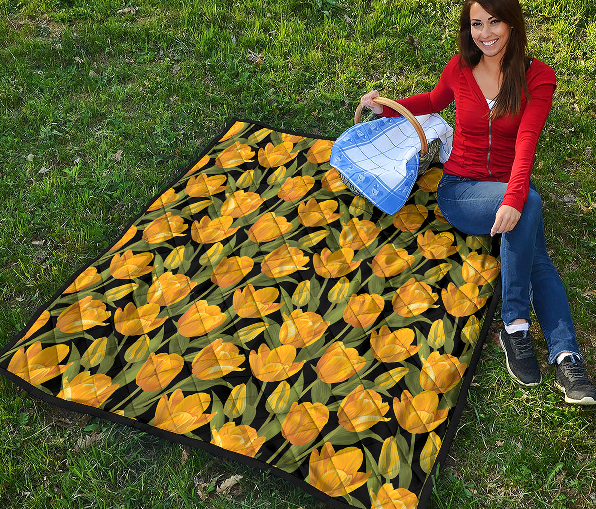 Yellow Tulip Pattern Print Quilt