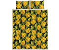 Yellow Tulip Pattern Print Quilt Bed Set