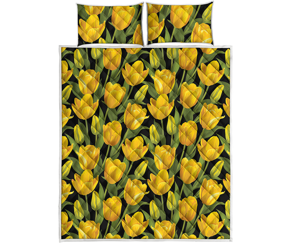 Yellow Tulip Pattern Print Quilt Bed Set