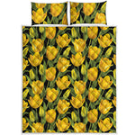 Yellow Tulip Pattern Print Quilt Bed Set