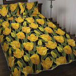 Yellow Tulip Pattern Print Quilt Bed Set