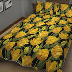 Yellow Tulip Pattern Print Quilt Bed Set