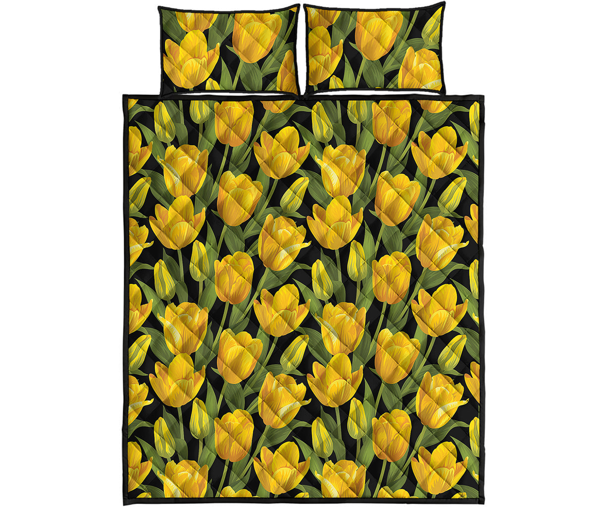 Yellow Tulip Pattern Print Quilt Bed Set