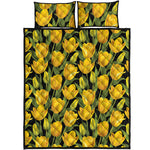 Yellow Tulip Pattern Print Quilt Bed Set