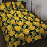 Yellow Tulip Pattern Print Quilt Bed Set