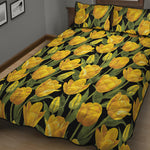 Yellow Tulip Pattern Print Quilt Bed Set